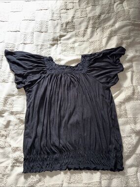 Faded Glory Black Flutter Sleeve Smocked Waist Blouse